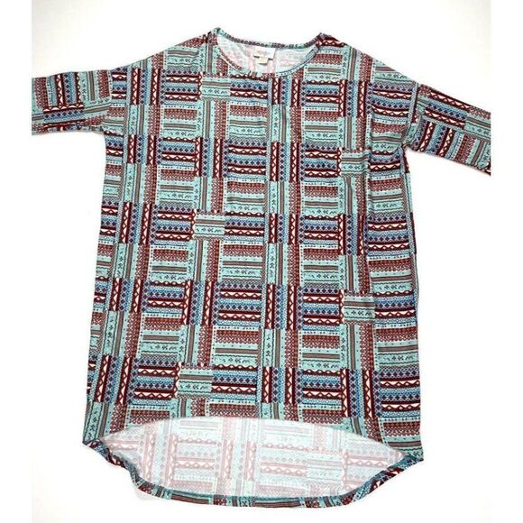 LuLaRoe Irma Tunic Red Green White ‎ High Low Hem S - Picture 1 of 5